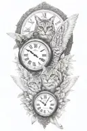 2 clocks with dates angel wings spread bobcat face tattoo tattoo design idea