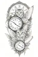 2 clocks with dates angel wings spread bobcat face tattoo tattoo design idea