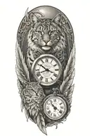 2 clocks with dates wings spread bobcat face tattoo tattoo design idea