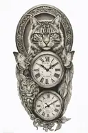 2 clocks with dates wings spread bobcat face tattoo tattoo design idea