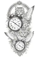 2 clocks with dates wings spread bobcat face tattoo tattoo design idea