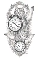 2 clocks with dates wings spread bobcat face tattoo tattoo design idea