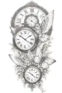 2 clocks with dates angel wings spread bobcat face tattoo tattoo design idea