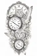 2 clocks with dates angel wings spread bobcat face tattoo tattoo design idea