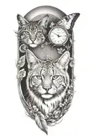 2 clocks with dates wings spread bobcat face inside tattoo design idea