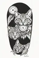 2 clocks with dates wings spread bobcat face tattoo tattoo design idea