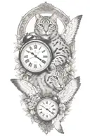 2 clocks with dates wings spread bobcat face tattoo tattoo design idea