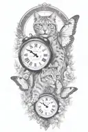 2 clocks with dates wings spread bobcat face tattoo tattoo design idea