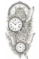 2 clocks with dates angel  wings spread bobcat face tattoo tattoo design idea