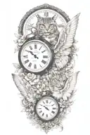 2 clocks with dates angel  wings spread bobcat face tattoo tattoo design idea