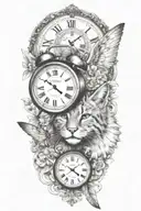 2 clocks with dates wings spread bobcat face tattoo tattoo design idea