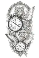 2 clocks with dates wings spread bobcat face tattoo tattoo design idea