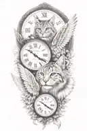 2 clocks with dates angel wings spread bobcat face tattoo tattoo design idea
