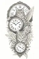2 clocks with dates angel wings spread bobcat face tattoo tattoo design idea