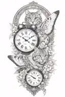 2 clocks with dates wings spread bobcat face tattoo tattoo design idea
