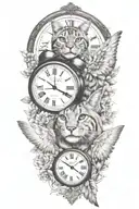 2 clocks with dates wings spread bobcat face tattoo tattoo design idea