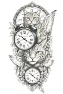 2 clocks with dates wings spread bobcat face tattoo tattoo design idea
