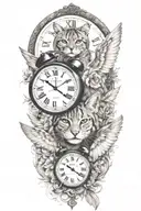 2 clocks with dates wings spread bobcat face tattoo tattoo design idea