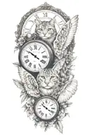 2 clocks with dates angel wings spread bobcat face tattoo tattoo design idea