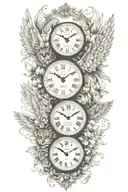2 clocks with dates angel wings spread bobcat face tattoo tattoo design idea