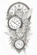 2 clocks with dates angel wings spread bobcat face tattoo tattoo design idea
