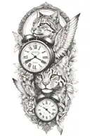 2 clocks with dates wings spread bobcat face tattoo tattoo design idea