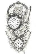 2 clocks with dates wings spread bobcat face tattoo tattoo design idea