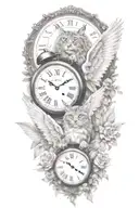 2 clocks with dates angel wings spread bobcat face tattoo tattoo design idea