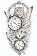 2 clocks angel wings spread bobcat face tattoo design tattoo design idea