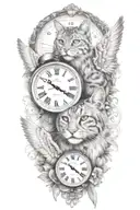 2 clocks angel wings spread bobcat face tattoo design tattoo design idea
