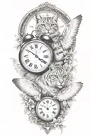 2 clocks with dates wings spread bobcat face tattoo tattoo design idea
