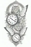 2 clocks with dates wings spread bobcat face tattoo tattoo design idea