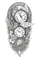2 clocks with dates angel wing  spread bobcat forest frame  tattoo design idea