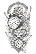 2 clocks with dates wings spread bobcat face tattoo tattoo design idea