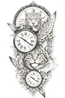 2 clocks with dates wings spread bobcat face tattoo tattoo design idea