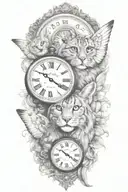 2 clocks angel wings spread bobcat face tattoo design tattoo design idea