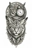 2 clocks with dates wings spread bobcat face inside tattoo design idea