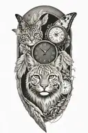 2 clocks with dates wings spread bobcat face inside tattoo design idea