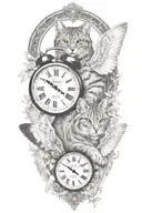 2 clocks with dates wings spread bobcat face tattoo tattoo design idea