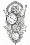 2 clocks with dates wings spread bobcat face tattoo tattoo design idea