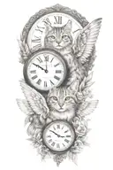 2 clocks with dates angel wings spread bobcat face tattoo tattoo design idea
