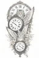 2 clocks with dates angel wings spread bobcat face tattoo tattoo design idea