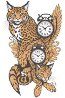 2 clocks wings bobcat full body tattoo design idea