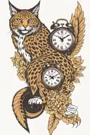 2 clocks wings bobcat full body tattoo design idea