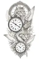 2 clocks with dates wings spread bobcat face tattoo tattoo design idea