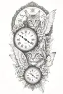 2 clocks with dates angel wings spread bobcat face tattoo tattoo design idea