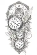 2 clocks with dates angel wings spread bobcat face tattoo tattoo design idea