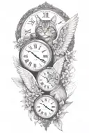2 clocks with dates angel wings spread bobcat face tattoo tattoo design idea