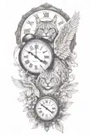 2 clocks with dates angel wings spread bobcat face tattoo tattoo design idea