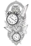 2 clocks with dates wings spread bobcat face tattoo tattoo design idea